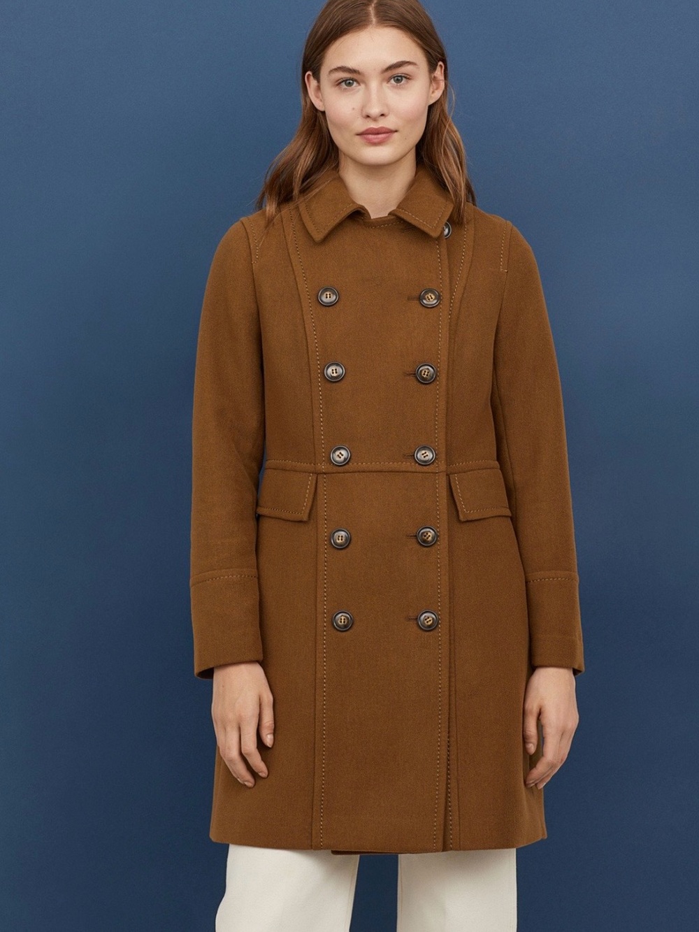 H&M Double-Breasted Pea Coat in Brown